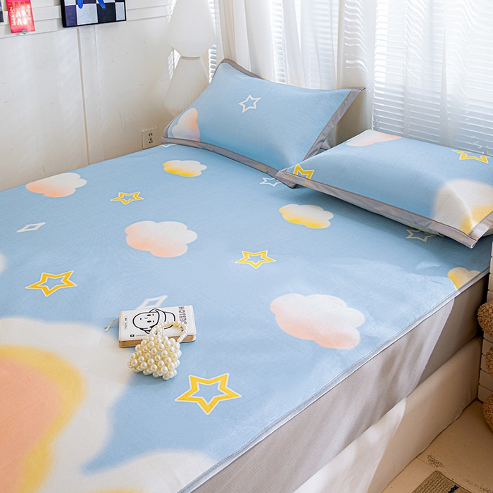 91家纺网 家纺一手货源 找家纺 富馨莱 2026新款冰丝凉席床笠款凉席席子支持一件定制定做 彩虹云朵