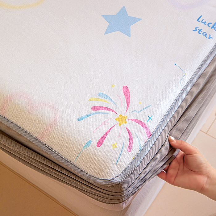 91家纺网 家纺一手货源 找家纺 富馨莱 2026新款冰丝凉席床笠款凉席席子支持一件定制定做 彩色烟花