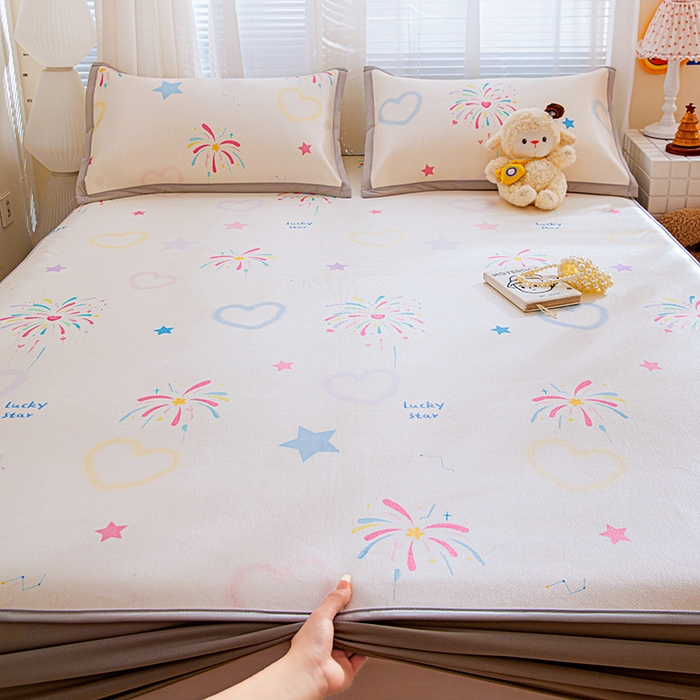 91家纺网 家纺一手货源 找家纺 富馨莱 2026新款冰丝凉席床笠款凉席席子支持一件定制定做 彩色烟花