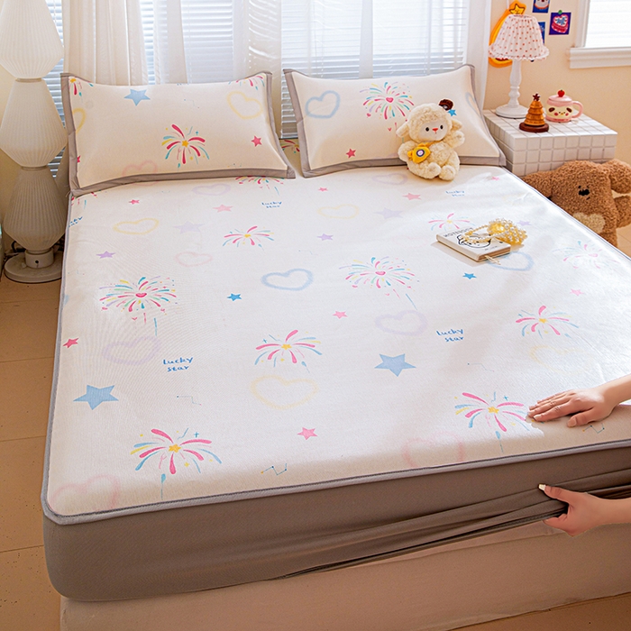 91家纺网 家纺一手货源 找家纺 富馨莱 2026新款冰丝凉席床笠款凉席席子支持一件定制定做 彩色烟花