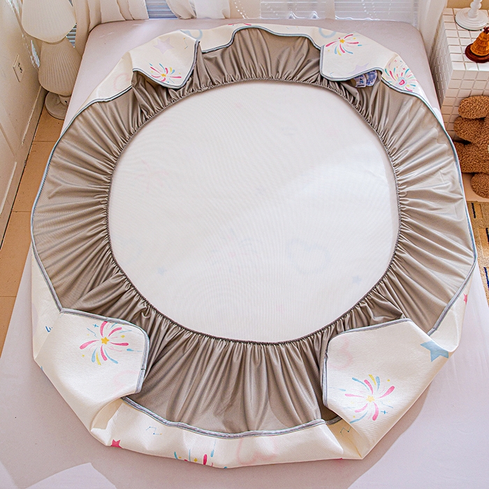 91家纺网 家纺一手货源 找家纺 富馨莱 2026新款冰丝凉席床笠款凉席席子支持一件定制定做 彩色烟花