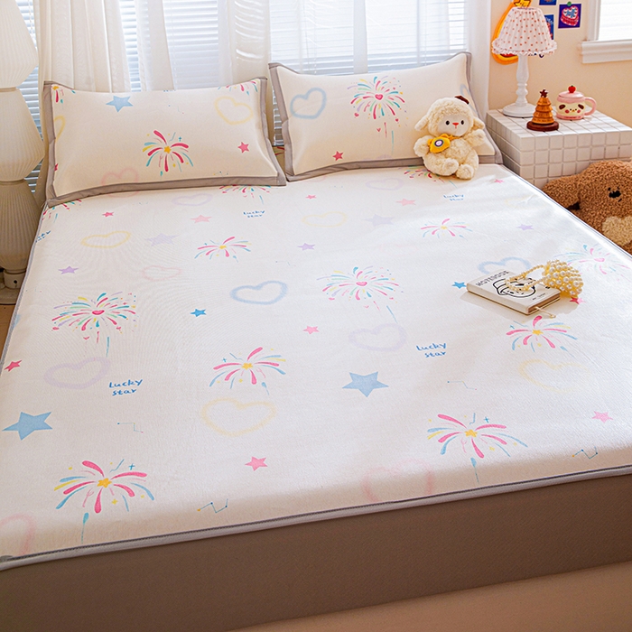 91家纺网 家纺一手货源 找家纺 富馨莱 2026新款冰丝凉席床笠款凉席席子支持一件定制定做 彩色烟花