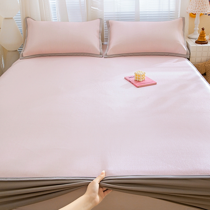 91家纺网 家纺一手货源 找家纺 富馨莱 2026新款冰丝凉席床笠款凉席席子支持一件定制定做 淡雅粉