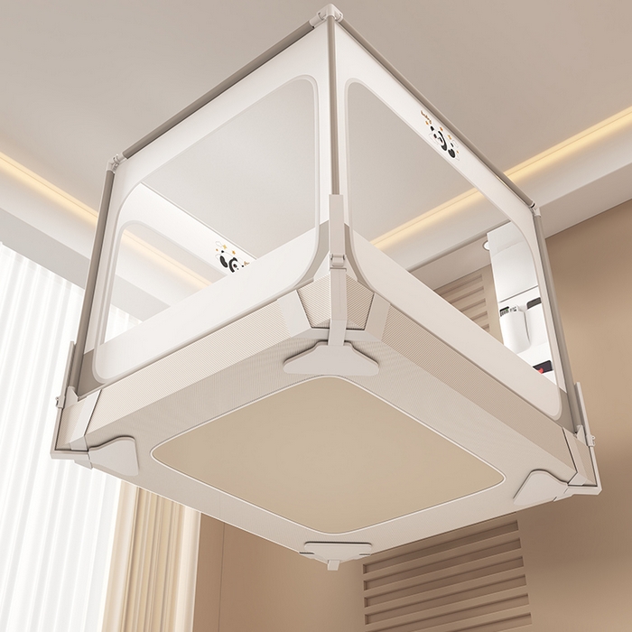 91家纺网 家纺一手货源 找家纺 （总）无瑕家居 2026新款擎天柱护栏支架三开门坐床蚊帐-熊猫