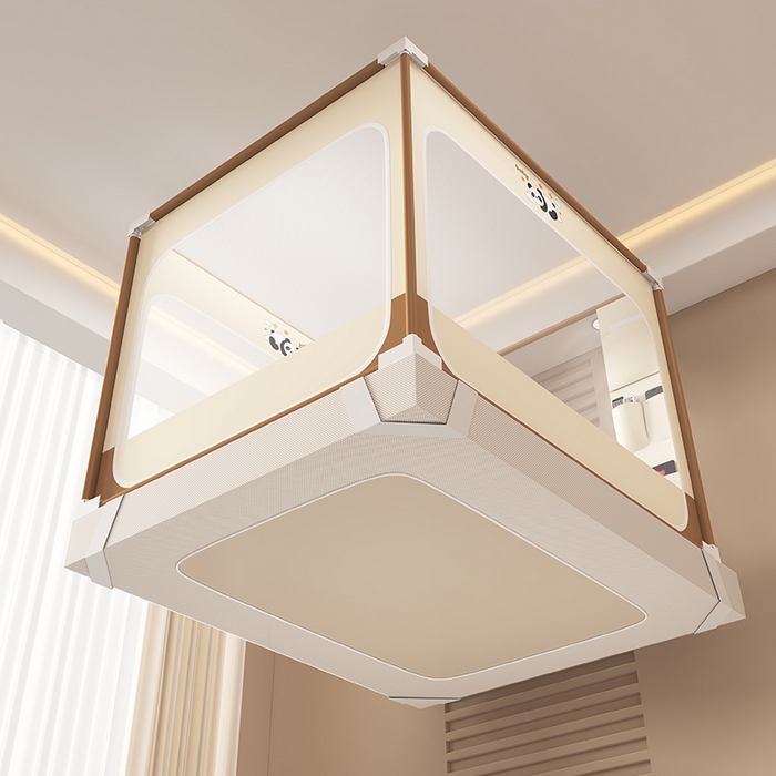 91家纺网 家纺一手货源 找家纺 无瑕家居 2026新款擎天柱护栏支架三开门坐床蚊帐-熊猫 熊猫-卡其+咖