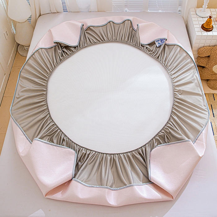 91家纺网 家纺一手货源 找家纺 富馨莱 2026新款冰丝凉席床笠款凉席席子支持一件定制定做 淡雅粉