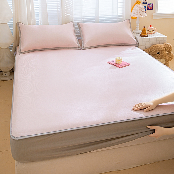 91家纺网 家纺一手货源 找家纺 富馨莱 2026新款冰丝凉席床笠款凉席席子支持一件定制定做 淡雅粉