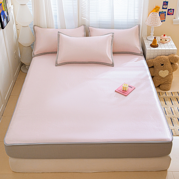 91家纺网 家纺一手货源 找家纺 富馨莱 2026新款冰丝凉席床笠款凉席席子支持一件定制定做 淡雅粉