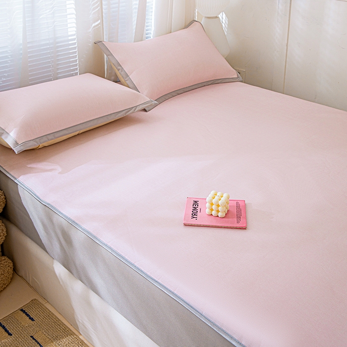 91家纺网 家纺一手货源 找家纺 富馨莱 2026新款冰丝凉席床笠款凉席席子支持一件定制定做 淡雅粉