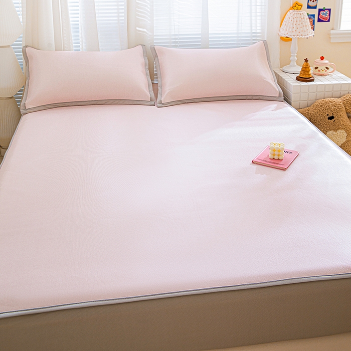 91家纺网 家纺一手货源 找家纺 富馨莱 2026新款冰丝凉席床笠款凉席席子支持一件定制定做 淡雅粉