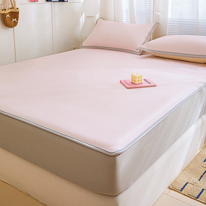 91家纺网 家纺一手货源 找家纺 富馨莱 2026新款冰丝凉席床笠款凉席席子支持一件定制定做 淡雅粉