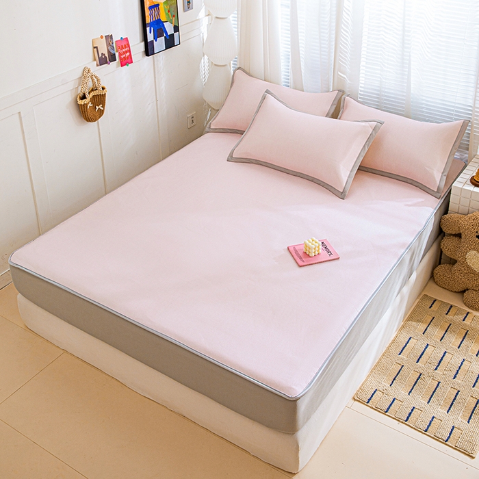 91家纺网 家纺一手货源 找家纺 富馨莱 2026新款冰丝凉席床笠款凉席席子支持一件定制定做 淡雅粉