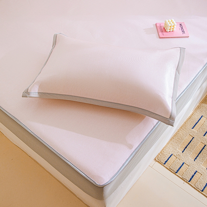 91家纺网 家纺一手货源 找家纺 富馨莱 2026新款冰丝凉席床笠款凉席席子支持一件定制定做 淡雅粉