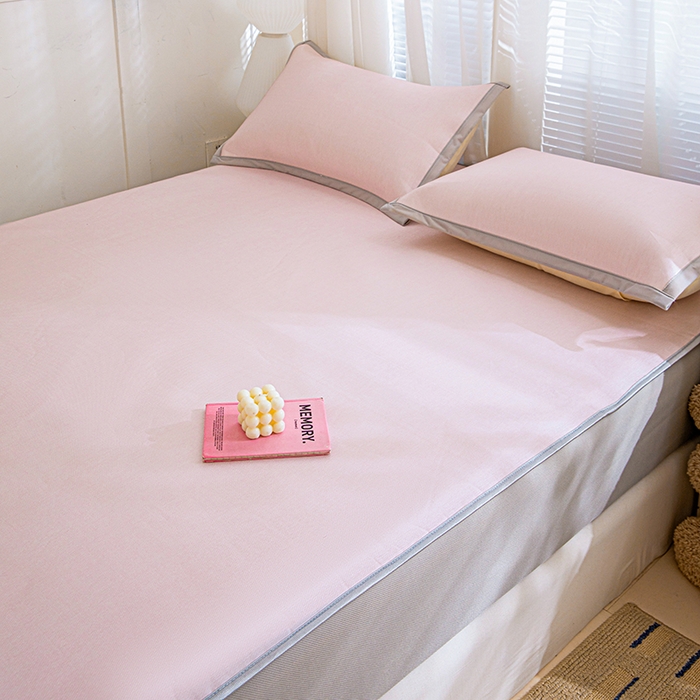 91家纺网 家纺一手货源 找家纺 富馨莱 2026新款冰丝凉席床笠款凉席席子支持一件定制定做 淡雅粉