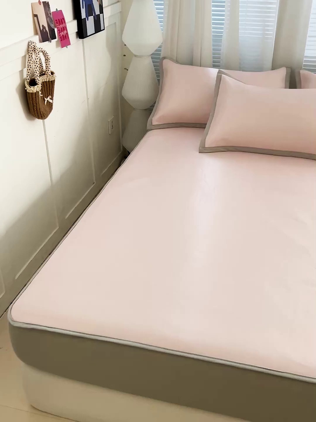 91家纺网 家纺一手货源 找家纺 富馨莱 2026新款冰丝凉席床笠款凉席席子支持一件定制定做 淡雅粉