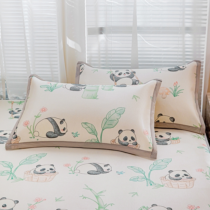 91家纺网 家纺一手货源 找家纺 富馨莱 2026新款冰丝凉席床笠款凉席席子支持一件定制定做 快乐熊猫