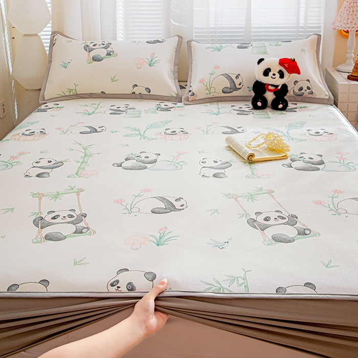 91家纺网 家纺一手货源 找家纺 富馨莱 2026新款冰丝凉席床笠款凉席席子支持一件定制定做 快乐熊猫