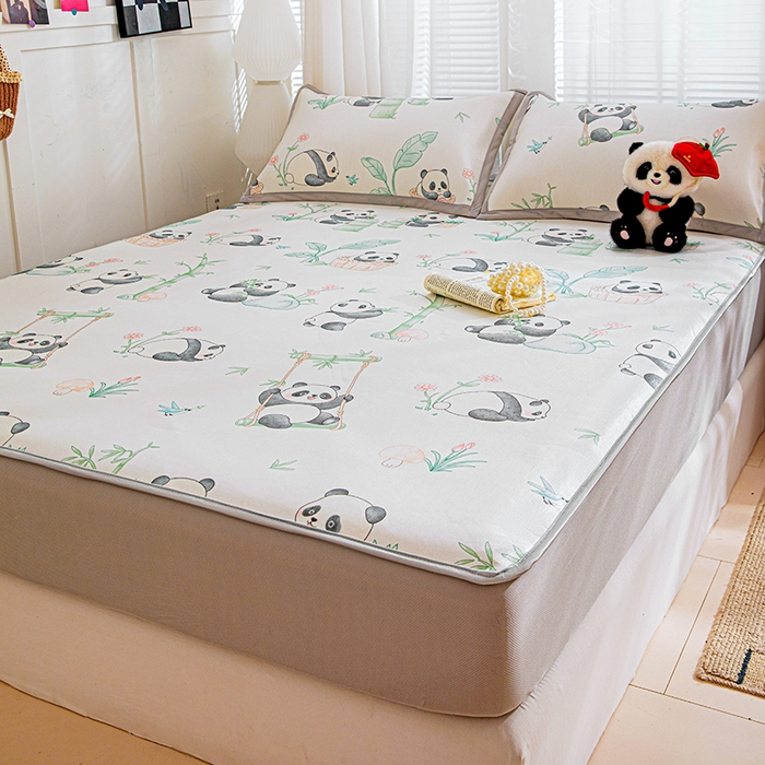 91家纺网 家纺一手货源 找家纺 富馨莱 2026新款冰丝凉席床笠款凉席席子支持一件定制定做 快乐熊猫