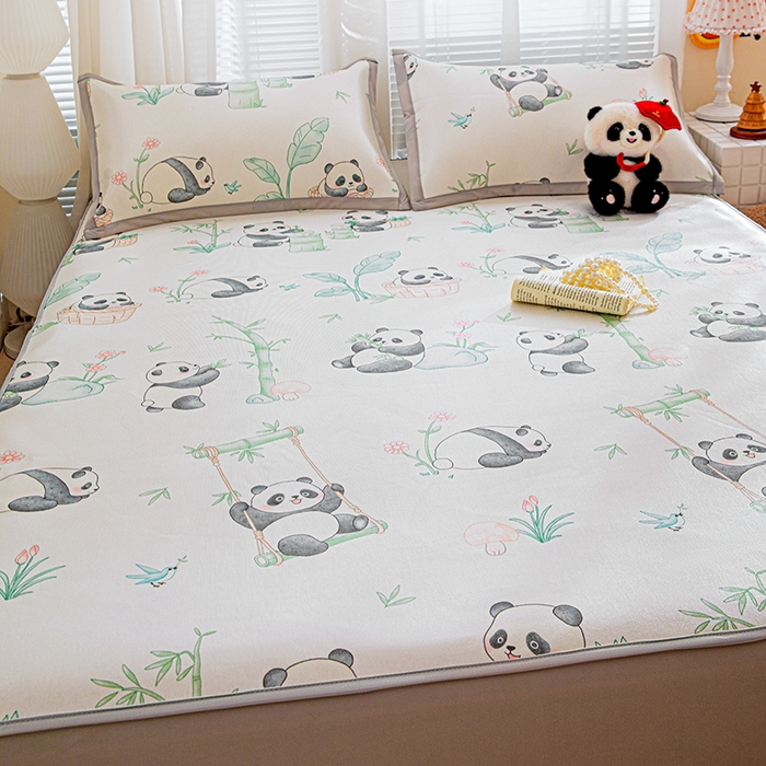 91家纺网 家纺一手货源 找家纺 富馨莱 2026新款冰丝凉席床笠款凉席席子支持一件定制定做 快乐熊猫