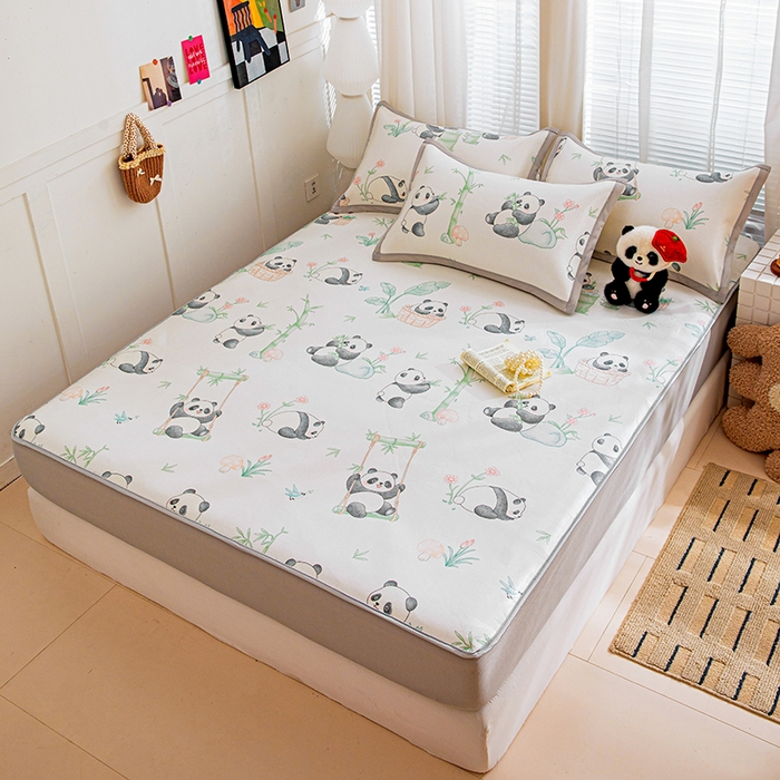 91家纺网 家纺一手货源 找家纺 富馨莱 2026新款冰丝凉席床笠款凉席席子支持一件定制定做 快乐熊猫