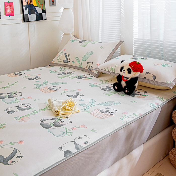 91家纺网 家纺一手货源 找家纺 富馨莱 2026新款冰丝凉席床笠款凉席席子支持一件定制定做 快乐熊猫