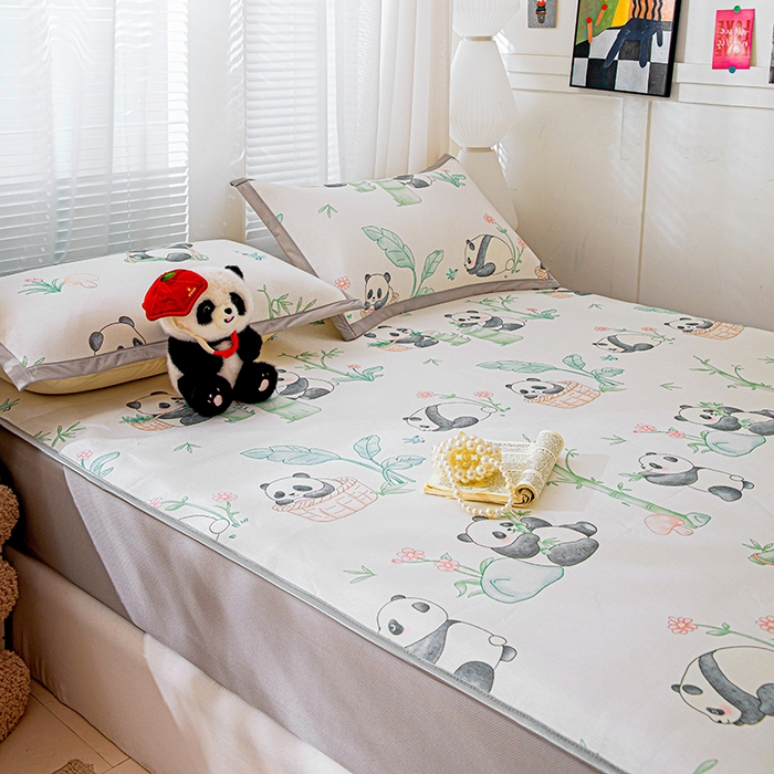 91家纺网 家纺一手货源 找家纺 富馨莱 2026新款冰丝凉席床笠款凉席席子支持一件定制定做 快乐熊猫