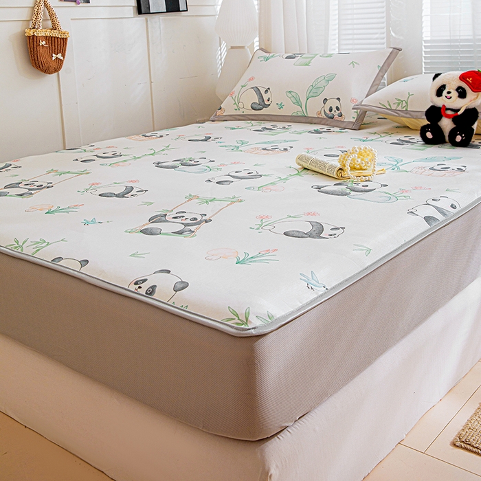 91家纺网 家纺一手货源 找家纺 富馨莱 2026新款冰丝凉席床笠款凉席席子支持一件定制定做 快乐熊猫