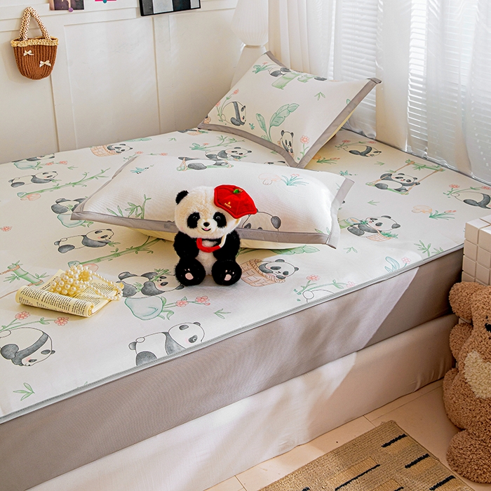 91家纺网 家纺一手货源 找家纺 富馨莱 2026新款冰丝凉席床笠款凉席席子支持一件定制定做 快乐熊猫