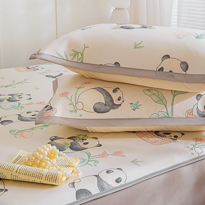 91家纺网 家纺一手货源 找家纺 富馨莱 2026新款冰丝凉席床笠款凉席席子支持一件定制定做 快乐熊猫