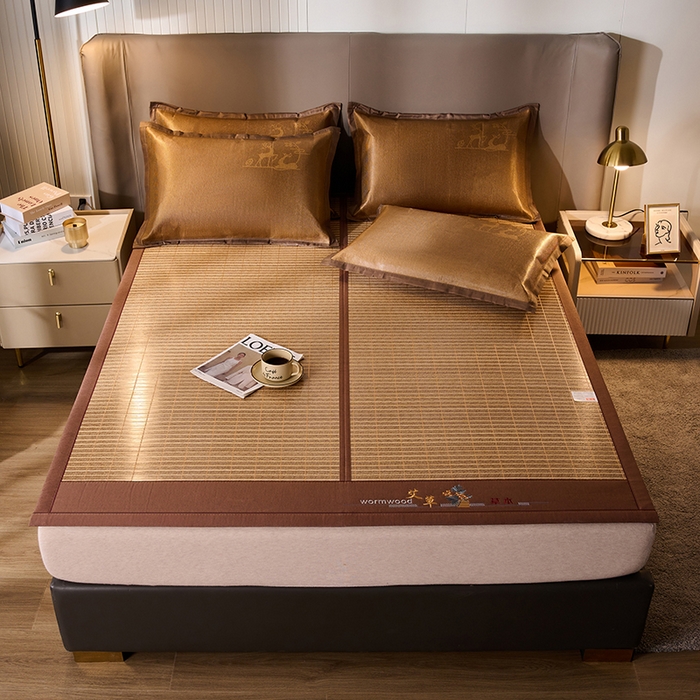 91家纺网 家纺一手货源 找家纺 鑫琪莱家纺 2025新款双面竹席冰丝席竹凉席学生宿舍席子 艾草木纹-浮光-