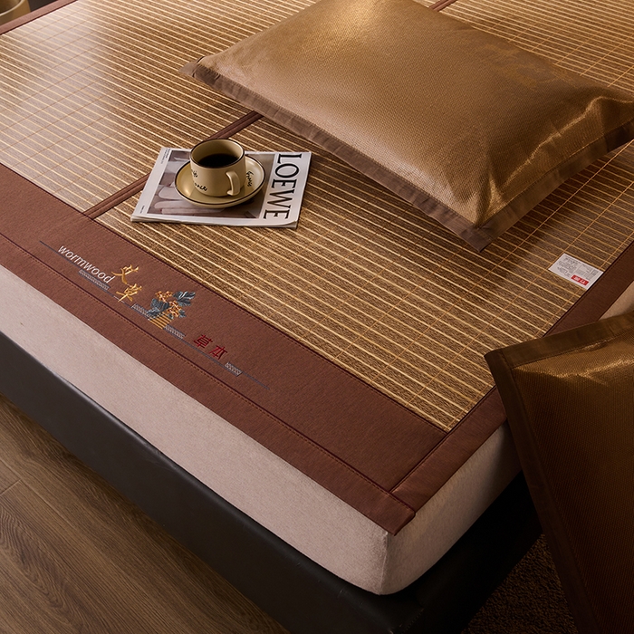 91家纺网 家纺一手货源 找家纺 鑫琪莱家纺 2025新款双面竹席冰丝席竹凉席学生宿舍席子 艾草木纹-浮光-