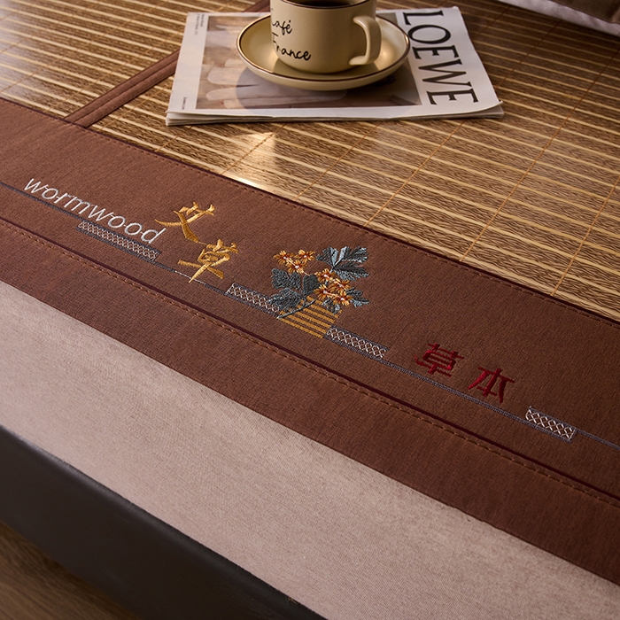 91家纺网 家纺一手货源 找家纺 鑫琪莱家纺 2025新款双面竹席冰丝席竹凉席学生宿舍席子 艾草木纹-浮光-