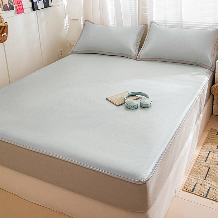 91家纺网 家纺一手货源 找家纺 富馨莱 2026新款冰丝凉席床笠款凉席席子支持一件定制定做 凉感灰