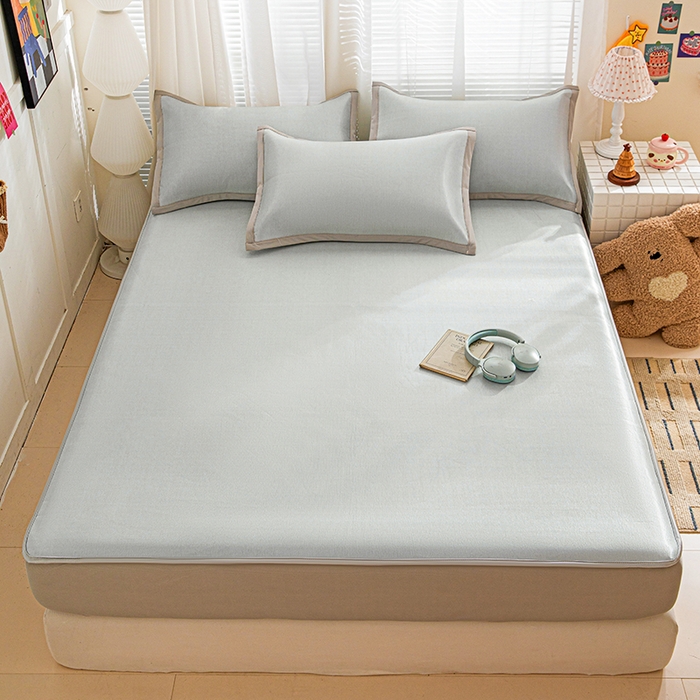 91家纺网 家纺一手货源 找家纺 富馨莱 2026新款冰丝凉席床笠款凉席席子支持一件定制定做 凉感灰