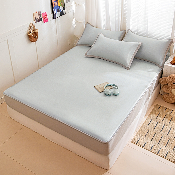 91家纺网 家纺一手货源 找家纺 富馨莱 2026新款冰丝凉席床笠款凉席席子支持一件定制定做 凉感灰