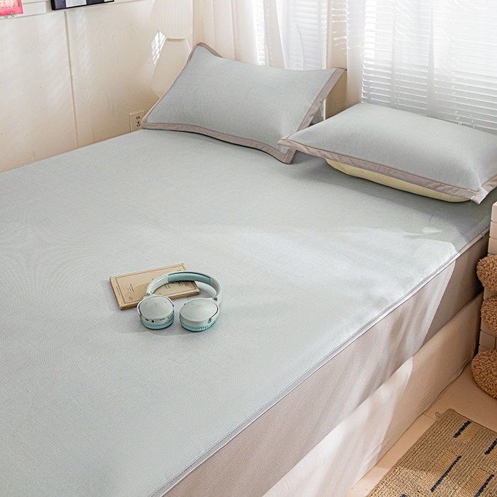 91家纺网 家纺一手货源 找家纺 富馨莱 2026新款冰丝凉席床笠款凉席席子支持一件定制定做 凉感灰