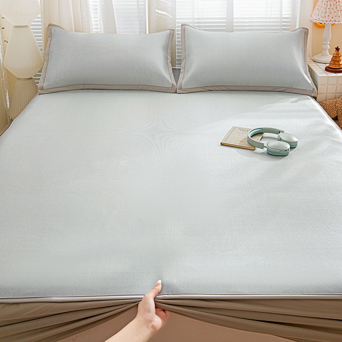 91家纺网 家纺一手货源 找家纺 富馨莱 2026新款冰丝凉席床笠款凉席席子支持一件定制定做 凉感灰