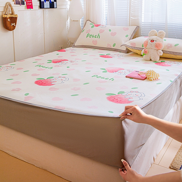 富馨莱 2026新款冰丝凉席床笠款凉席席子支持一件定制定做 蜜桃兔