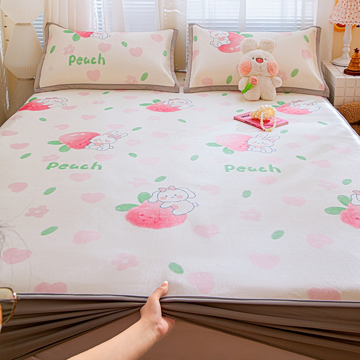 91家纺网 家纺一手货源 找家纺 富馨莱 2026新款冰丝凉席床笠款凉席席子支持一件定制定做 蜜桃兔