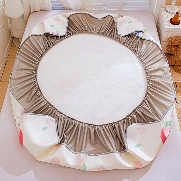 91家纺网 家纺一手货源 找家纺 富馨莱 2026新款冰丝凉席床笠款凉席席子支持一件定制定做 蜜桃兔