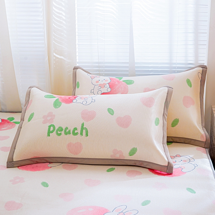 91家纺网 家纺一手货源 找家纺 富馨莱 2026新款冰丝凉席床笠款凉席席子支持一件定制定做 蜜桃兔