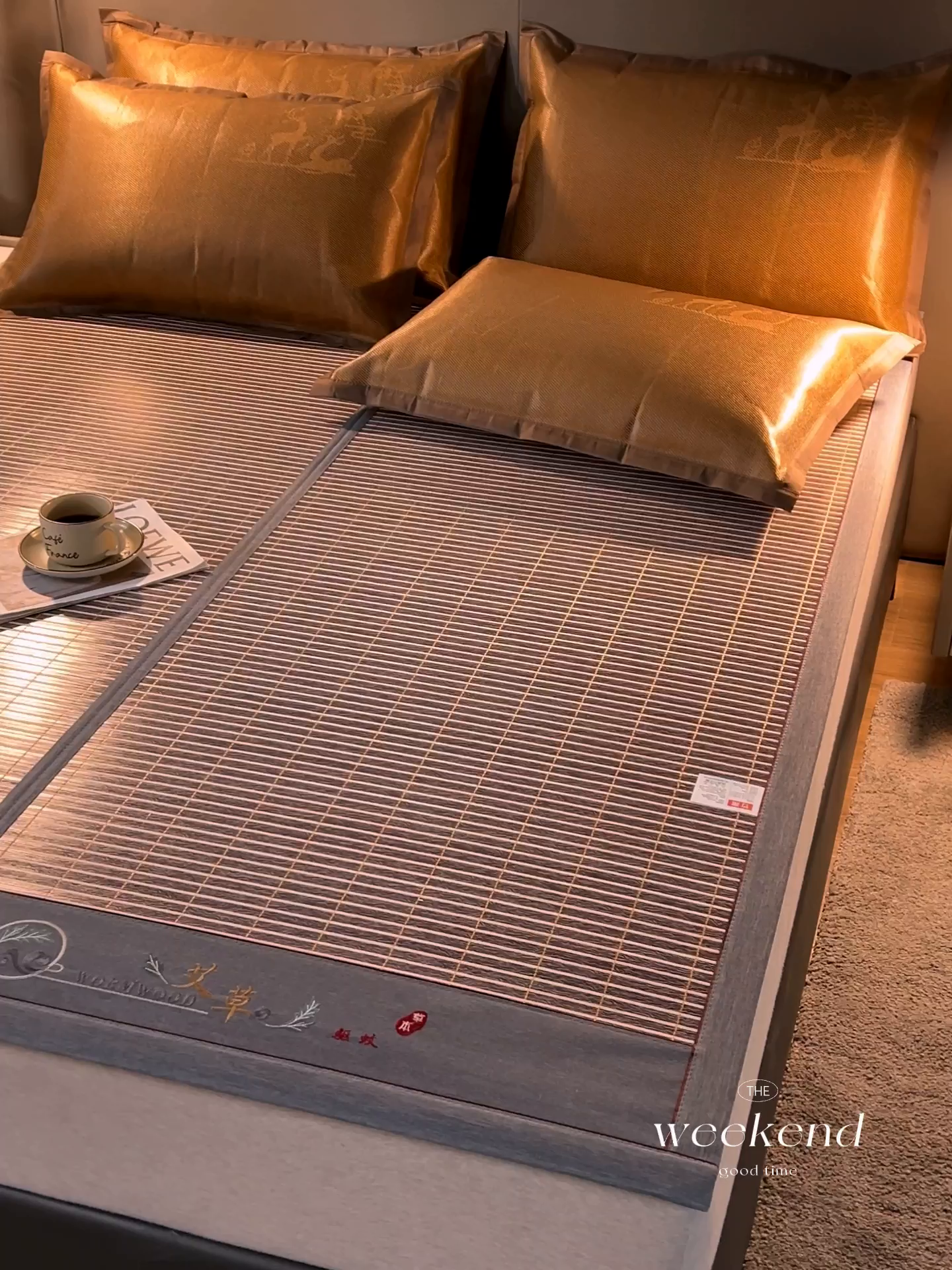 91家纺网 家纺一手货源 找家纺 鑫琪莱家纺 2025新款双面竹席冰丝席竹凉席学生宿舍席子 艾草木纹-烟雨-