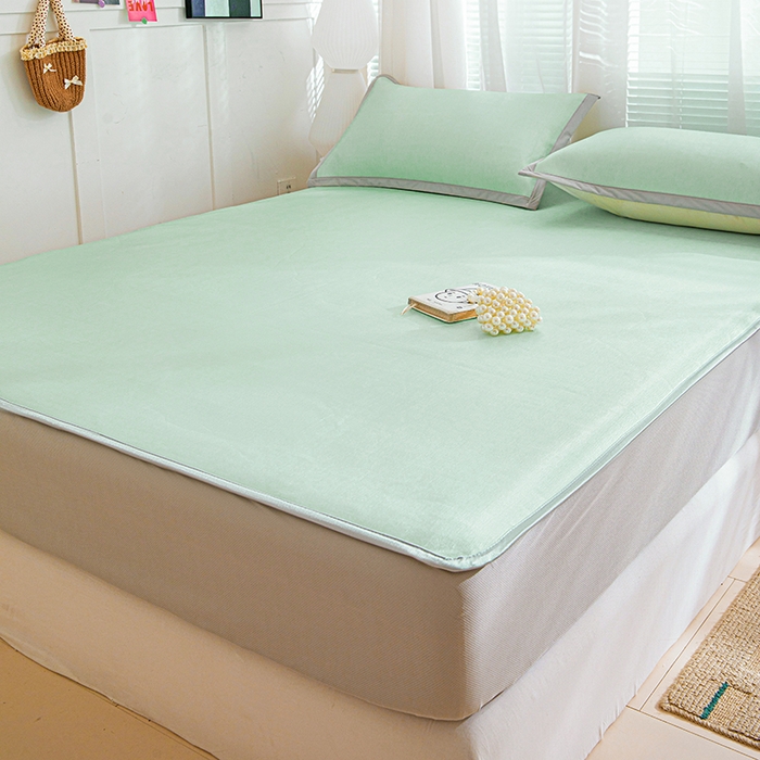 91家纺网 家纺一手货源 找家纺 富馨莱 2026新款冰丝凉席床笠款凉席席子支持一件定制定做 清新绿