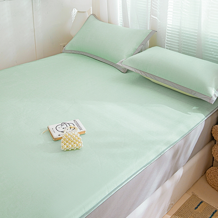 91家纺网 家纺一手货源 找家纺 富馨莱 2026新款冰丝凉席床笠款凉席席子支持一件定制定做 清新绿
