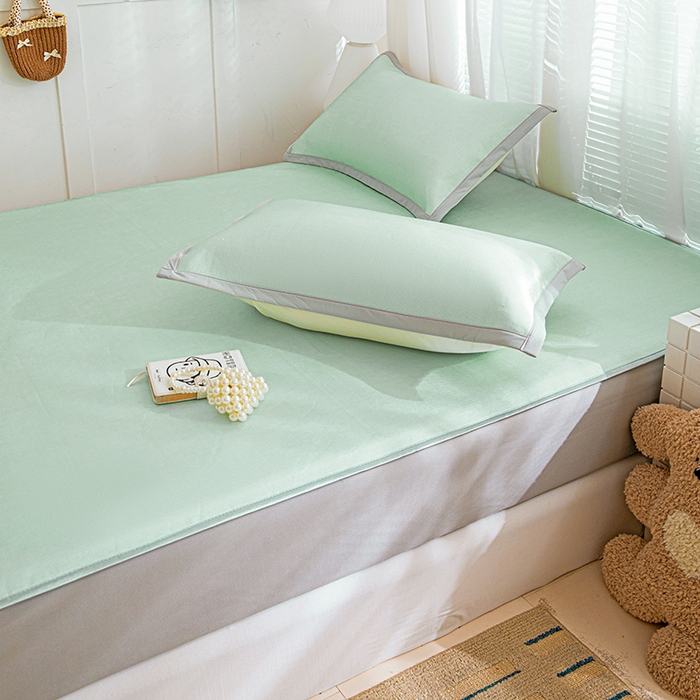 91家纺网 家纺一手货源 找家纺 富馨莱 2026新款冰丝凉席床笠款凉席席子支持一件定制定做 清新绿