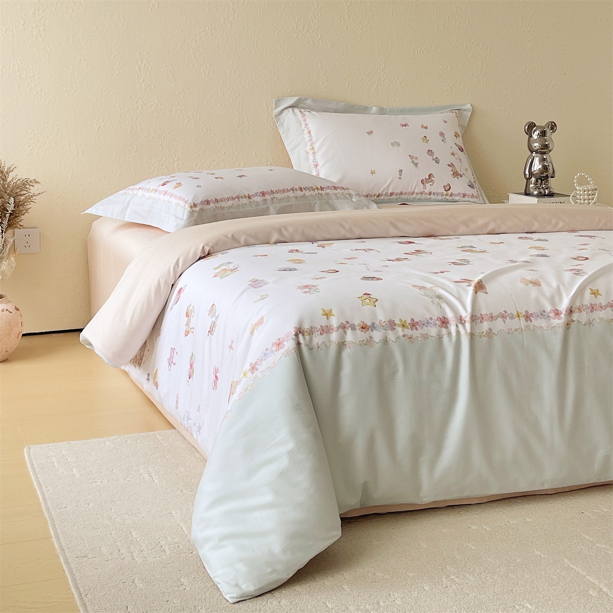 91家纺网 家纺一手货源 找家纺 （总）鼎飞家纺 2026新款100S新疆长绒棉数码印花四件套-软糖童话