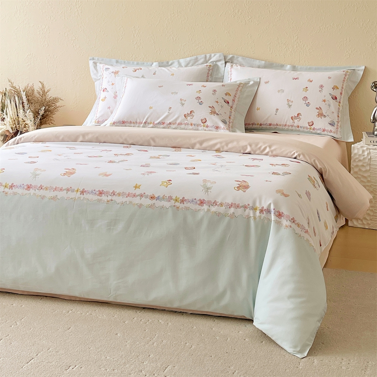 91家纺网 家纺一手货源 找家纺 （总）鼎飞家纺 2026新款100S新疆长绒棉数码印花四件套-软糖童话