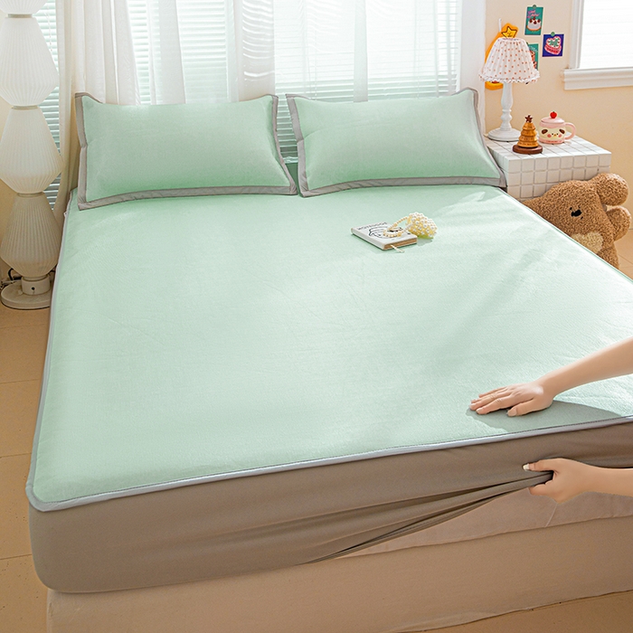 91家纺网 家纺一手货源 找家纺 富馨莱 2026新款冰丝凉席床笠款凉席席子支持一件定制定做 清新绿