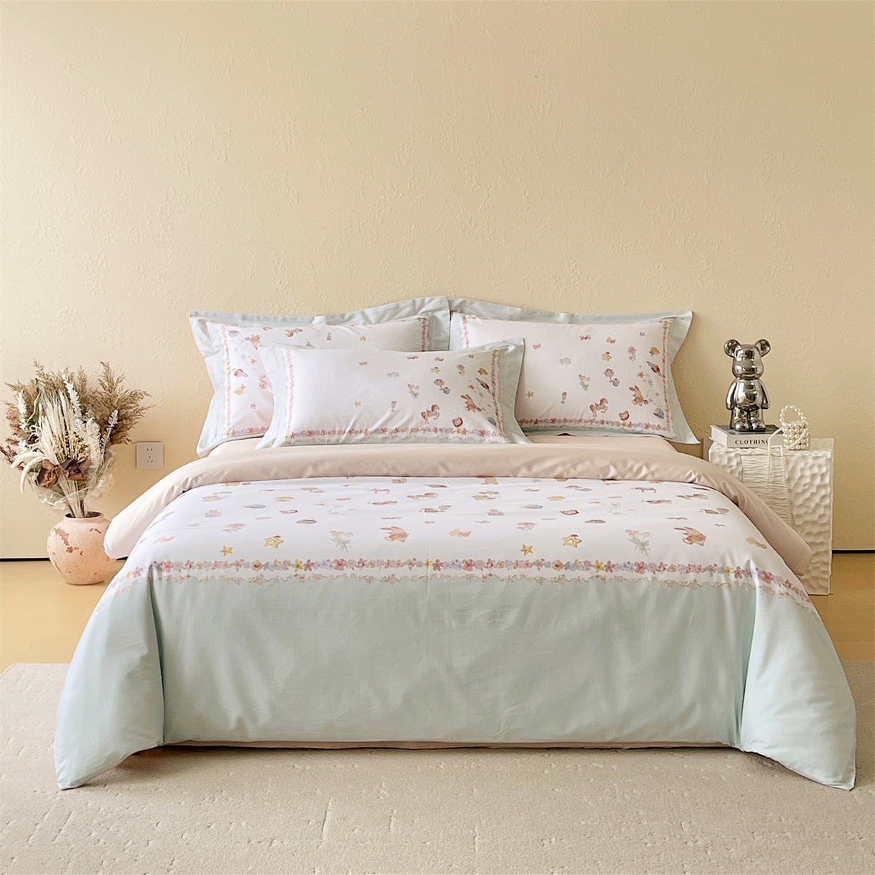 鼎飞家纺 2026新款100S新疆长绒棉数码印花四件套-软糖童话 软糖童话-蓝色