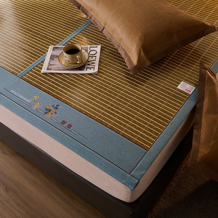 91家纺网 家纺一手货源 找家纺 鑫琪莱家纺 2025新款双面竹席冰丝席竹凉席学生宿舍席子 艾草木纹-翡翠-